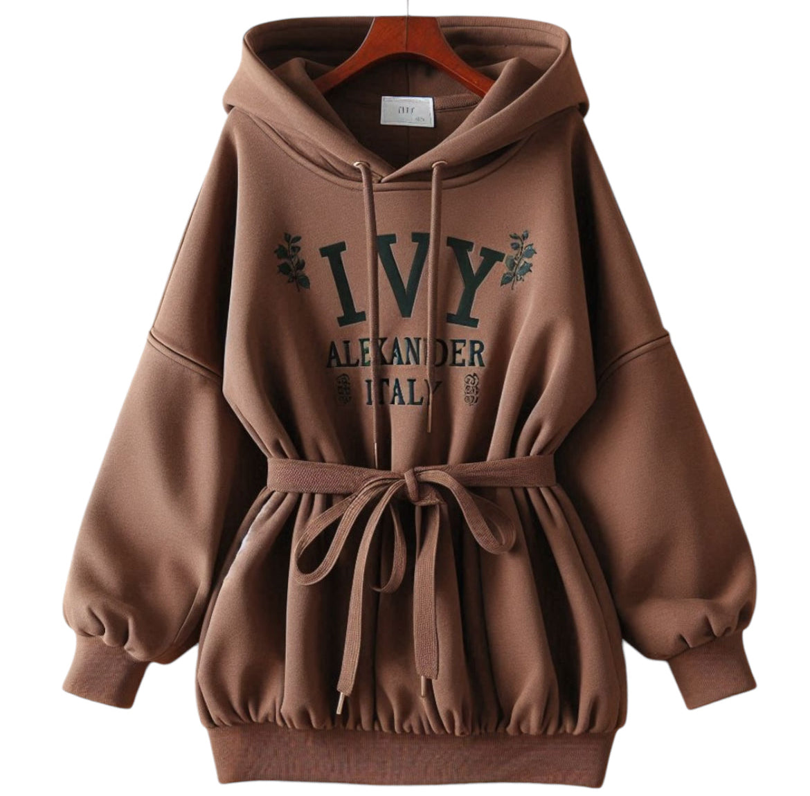 IVA Chocolate Brown Hoodie with Cloth Waist Belt